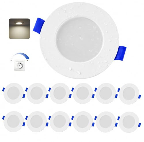 Leselux 4W Einbaustrahler 230V Dimmbar 4000K Neutralweiß IP44, 12er Set | 25mm Ultra Flach Spots Deckenleuchte 370LM, 65-85mm Lochmaß, für Badezimmer Küche Wohnzimmer