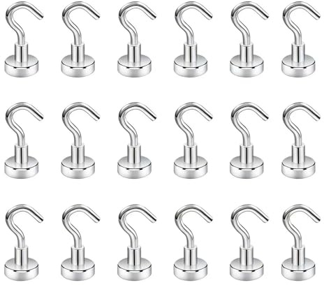 SZAXCCOM 18-pack magnetiska krokar 10 kg + kraftiga starka magneter med krok extra super kryssningskrok för kryssningsstuga kök kylskåp klassrum kontor camping silver 16 mm