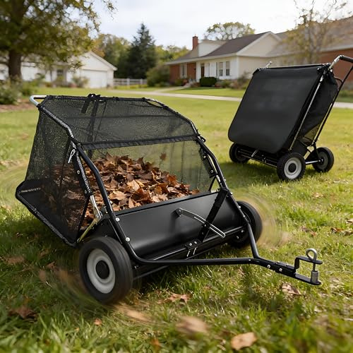 Rodiuiu Spazzatrice da giardino con rimorchio, 111,8 cm, per raccogliere foglie ed erba di grande capacità, 25 cu. ft, spazzatrice da giardino resistente con altezza di spazzamento regolabile per