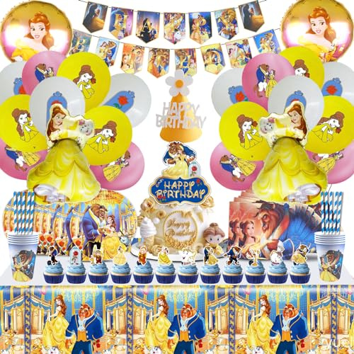 100 Pezzi Bella e La Bestia Piatti E Bicchieri Di Carta Feste, Tovaglioli, Tovaglie, Striscioni, Bella e La Bestia Palloncini Di Compleanno, Feste Compleanno