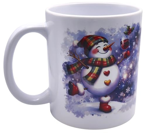 Keramik-Tasse, Weihnachts Tasse Schneemann, 325 ml, Aquarell-Design, handmade