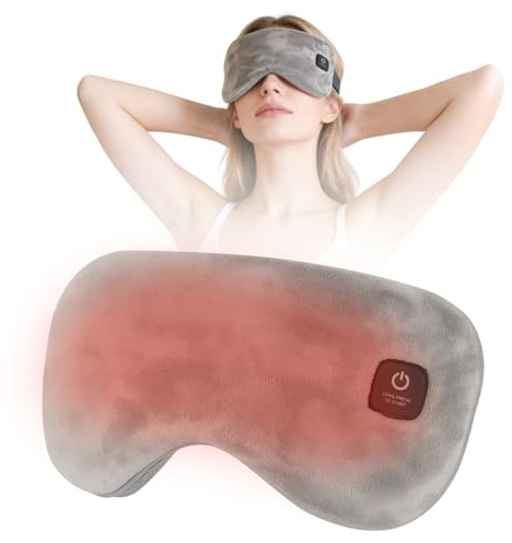 Heated Eye Mask, Heated Eye Mask for Dry Eyes, Rechargeable Detachable Warm Eye Mask with Adjustable Temperature, Ice Silk Velvet Material for Eye Strain Relief, Sleep Aid Gift for Birthday Christmas