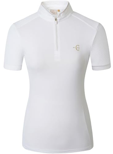 Covalliero - Damen Turniershirt Competition FS26 – Kurzarmshirt mit Stehkragen – tailliertes Reitshirt – atmungsaktiv & leicht – Sportshirt in Weiß – Gr. XS