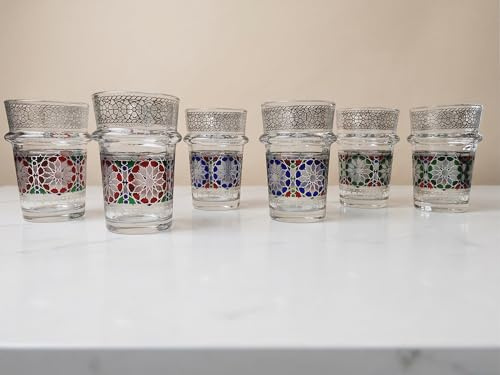 Générique Lot de 12 Verres à Thé Marocain, Verres Décorés Multicolores avec Motifs Floraux, Style Traditionnel Marocain