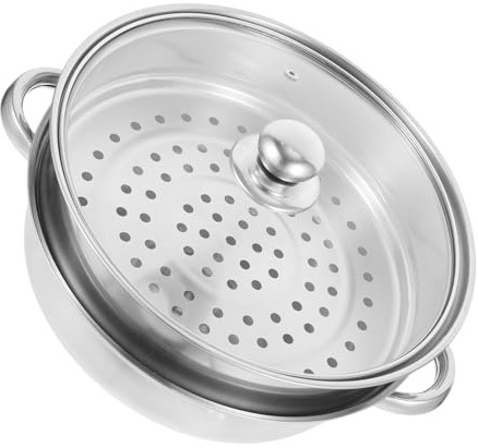 GETAJGHSD Olla de Vapor de Cocina Multifunción Acero Inoxidable 28 Cm Doble Capa Asas para Vapor Grueso de Verduras y Alimentos, Vaporera Doméstica Resistente y Práctica