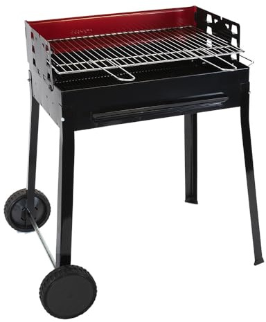 Ferraboli Barbecue a Carbonella e Legna GRANDE Griglia 60x40 cm Ruote e Cassetto raccogli Cenere per 8-10 Persone BBQ per grigliare arrostire carni pesce verdure Uso Giardino e Outdoor Made in Italy