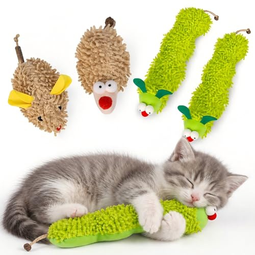Fyhqwf 4 PièCes Jouets à Herbe à Chat pour Chats D'IntéRieur - Jouets en Peluche RéSistants Aux vers - Jouets Interactifs en Peluche pour Chats Et Chatons D'IntéRieur