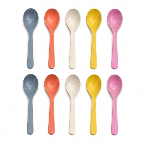 EUQWOSDD 10 Pack 14cm Colourful Plastic Teaspoons, BPA-Free Reusable Short Handle Spoons for Dessert Ice Cream Soup Coffee