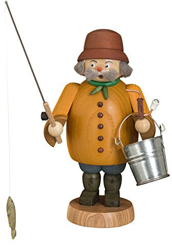 Seiffener Volkskunst Räuchermann Angler, 22 cm hoch, original Erzgebirge SV 12662