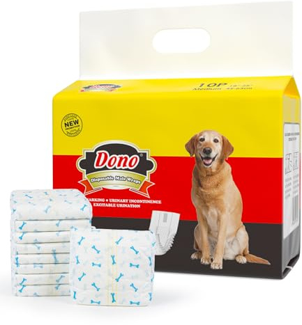 Pañales para perros desechables DONO Paños para perros machos Pañales para mascotas suaves absorbentes Super, incluidos cuatro tamaños, pañales con indicador de humedad (M 10count (18-25))