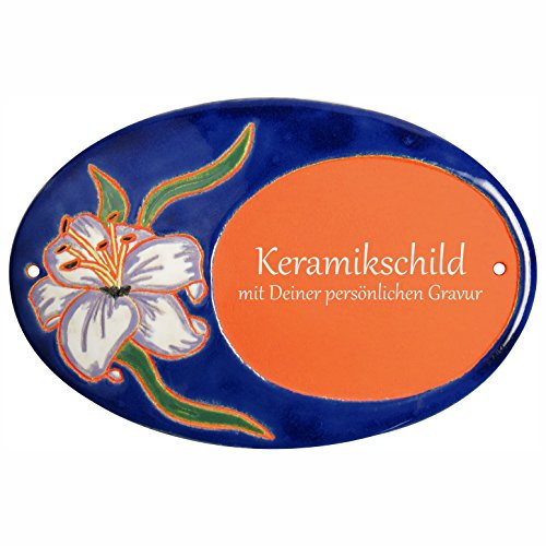 Handarbeit aus Schleswig-Holstein Keramikschild 20,5 x 14,0 cm Motiv Blume weiß violett (Terracotta)