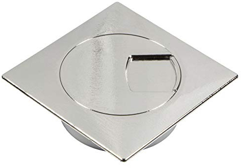 Gedotec Passacavi da scrivania in robusta plastica ABS, 1 pezzo, passacavi quadrati da 60 mm, Plaza, scatola per cavi effetto cromato, passacavi rettangolare da pressare, canalina per cavi