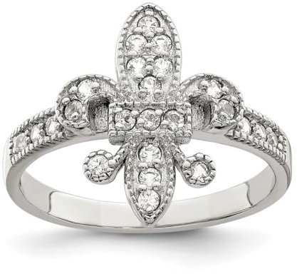 Bague en argent sterling 925 poli avec zircone cubique imitation diamant fleur de lys - Bijoux cadeaux pour femme - Tailles disponibles : L à P, One Size, Zircone cubique Métal Zircone cubique Pierre