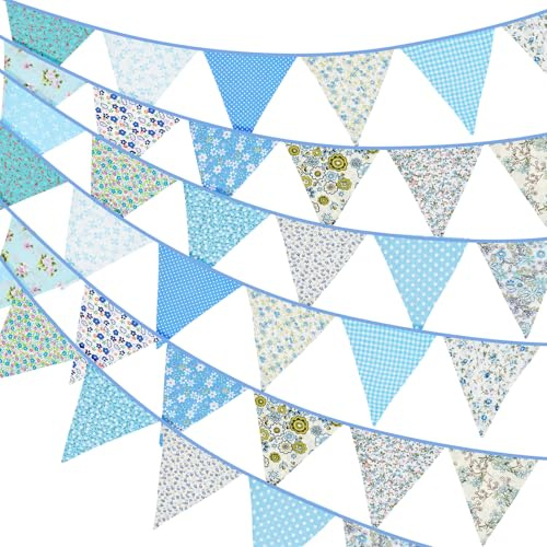 G2PLUS 10M Süße Beidseitig Wimpel Girlande Stoff: Blau | Bunting Wimpelkette, Stoffgirlande mit 36 STK Farbenfroh Wimpeln für Hochzeits Geburtstag Party,Kinderzimmer-Deko