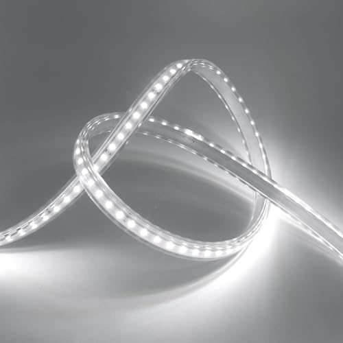 XUNATA 3m 220V Tira LED, SMD 2835 120 LEDs/m, Cortable Cada 20cm, IP65 Impermeable para Escalera, Techo, Cocina– Blanco Fría