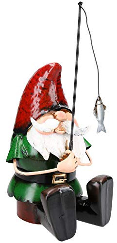 AB Tools Hand Painted Metal Garden Gnome Fishing Gift Ornament 20x18x39.5cm