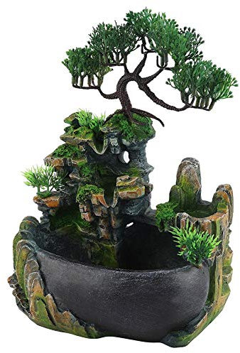 Focket Tischplatte Wasser Brunnen, Mini Indoor Desktop Wasserfall Brunnen Steingarten Wasser Brunnen Dekoration mit Farbwechsel Led Beleuchtung, Tauchpumpe für Home Office Shop