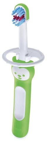Mam Baby's Brush Zahnbürste Neonato im 2er Set für Neonati Zahnbürste mit Sicherheitsring, Griff für Milchzähne, 6+ Monate, Grün - 60 g