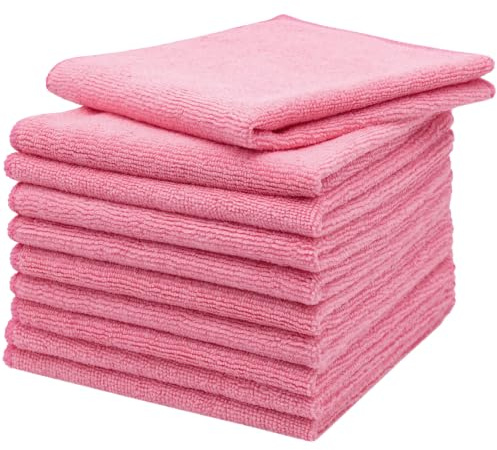 ZOLLNER 50er Set Mikrofasertücher für streifenfreien Glanz - flusenfreie und saugstarke Reinigungstücher - waschbar bis 60°C - 40x40cm in rosa - Hotelqualität