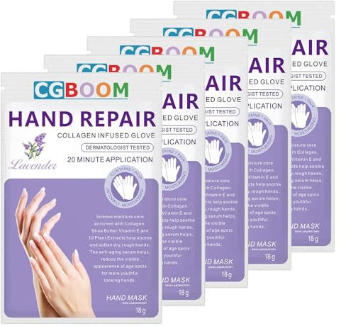 5 Pairs Hands Moisturizing Gloves, Hand Skin Repair Renew Mask Infused Collagen, Vitamins + Natural Plant Extracts for Dry, Aging, Cracked Hands (5 Pairs Hand mask)