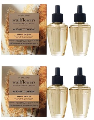 Bath & Body Works Wallflowers Refills, Mahogany Teakwood Scent, 4 Pack