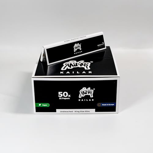 KAiLAR 50x 32 King Size Slim Longpapers | Ungebleichte Blättchen | Premium Paper Box in schwarz-weißem Design | Hochwertige Papers für lange Selbstgedrehte