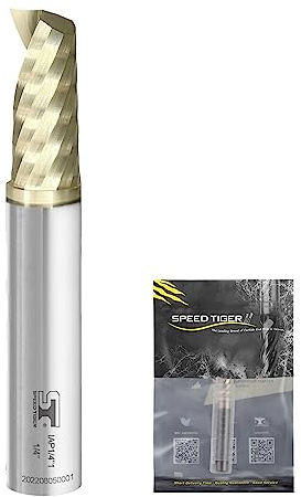 SPEED TIGER Solid Carbide Spiral O Single Flute End Mill, 1/8 Cutting Diameter, 1/4 Shank, 2 Overall Length, 1 Pc, for Aluminum, Wood, Plastic, Brass, and Copper
