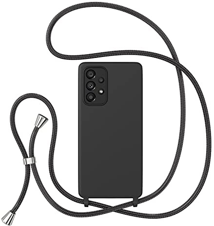 ZTOFERA Crossbody Lanyard Case for Samsung Galaxy A52 4G/5G & A52s 5G, Liquid Silicone Protective Phone Case with Strap Adjustable Neck Cord Necklace Soft Cover, Black