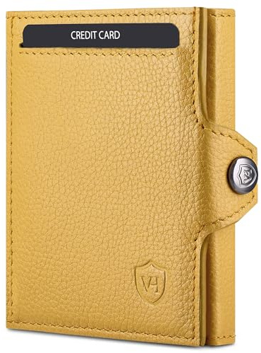 VON HEESEN Slim Wallet mit Münzfach & RFID-Schutz - Mini Geldbörse Herren & Damen - Kartenetui Geldklammer Kreditkartenetui - Portmonee Geldbeutel Portemonnaie klein (Gelb)