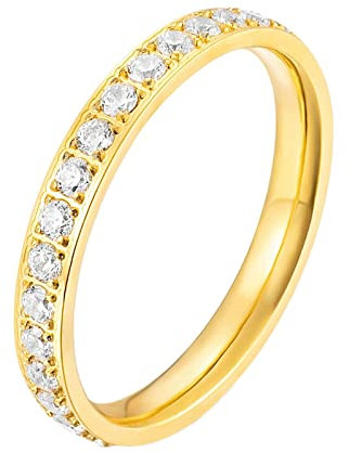 Epinki 3MM Bague Anneau Femme Acier Inoxydable, Bague Strass Empilable Or avec Zirconium Blanc Bague de Fiançailles Alliance Mariage Taille 54