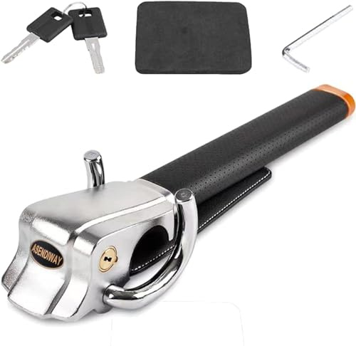 ASENDIWAY Lenkradschloss Universal Diebstahlsicherung Schwerlast Sicherheit Autoschloss für Fahrzeug Auto LKW SUV Van mit 2 Schlüsseln Schwarz