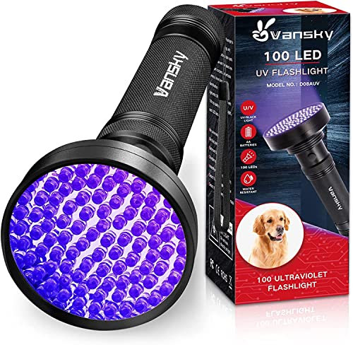 Vansky UV-Lampe Schwarzlichtlampe, Ultraviolett 100 UV LED Taschenlampe 395nm, Blaulicht Trocken Katzen Hund Haustiere Urin Detektoren, Batterien Nicht Enthalten