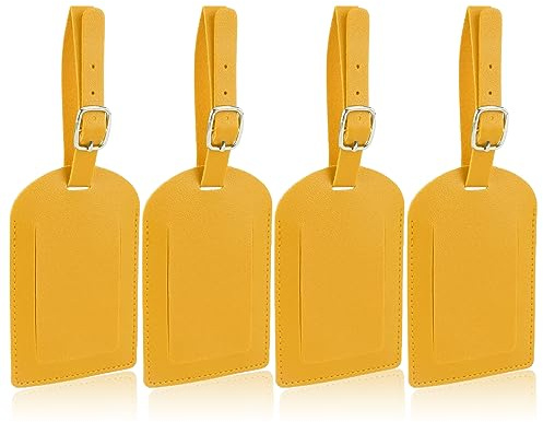 4 Stück, Kofferanhänger, ID-Tags mit vollständiger Rückseitenschutzabdeckung, PU Leder Kofferanhänger Kofferanhänger Kunstleder Schutz Privatsphäre für Geschäftsreise (Gelb)