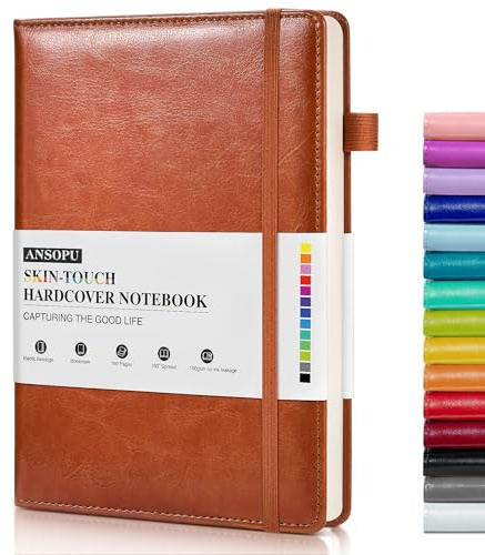 Ansopu Lined Journal Notebook for Writing, A5 100 GSM Thick Paper, Leather Hardcover Journal for Woman Men, Travel Journal Diary 160 Pages(5.75'' X 8.38''Brown)