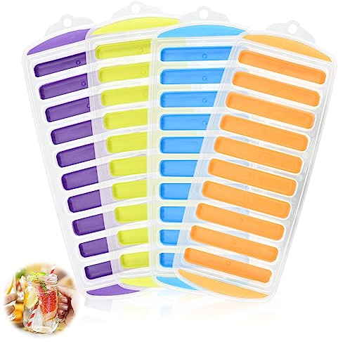 4 Pack Ice Cube Tray, Narrow Water Bottle Ice Stick Tray, Easy Release Reusable Ice Cube, Silicone,10 Cavities, BPA Free, Ideal for Sports and Water Bottles, Whiskey,Cocktail