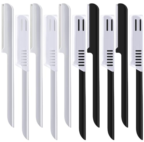 10 rasoi per sopracciglia da donna, rasoio per viso, rasoio per sopracciglia, dermaplaner, strumento modellante con rivestimento (argento, nero)