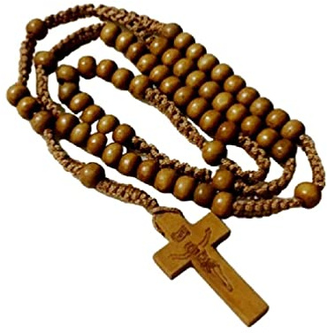 Lamala Perles Bois Croix Chapelet Collier Bijoux Charme Ornements pour Anniversaire Mariage Festival Décorations Fête Collier Chapelet en Bois