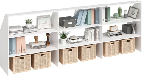 Bellamio Aland Dachschrägenregal, Weiß, offen, 9 Fächer, 268 cm breit | Dachschrägenschrank, Bücherregal, Kleiderschrank, Nischenschrank, platzsparender Stauraum für schräge Wände, 100x268x50 cm