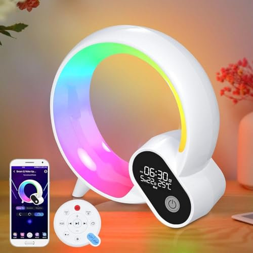 Lixada AtmosphäRenlampe, RGBCW Wecklicht, Intelligente LED Tischlampe, Bluetooth Lautsprecher, Dimmbare Nachtlicht Alarm Clock Mit Musiksynchronisierung, App Steuerung