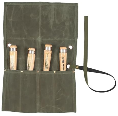 Chisel Roll, Waxed Canvas Tools Wrench Roll Up Pouch with 4 Pockets for Knife Hammers, Gouges, Best Gift for Electrician,Carpenter or Mechanic (Green)