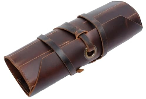 Militaria Stuffs Leather Tool Roll Up Pouch (10 Slots) - Leather Tool Wrench Roll/Chisel Bag Portable Carry-On Pouch, Workshop Storage, Woodworking Tools Organizer Full Grain Leather (Mustard Brown)