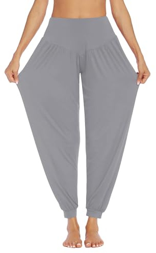 PINSPARK yogabyxor dam långa haremsbyxor lätta bekväma sommarbyxor, LJUSGRÅ, XXL