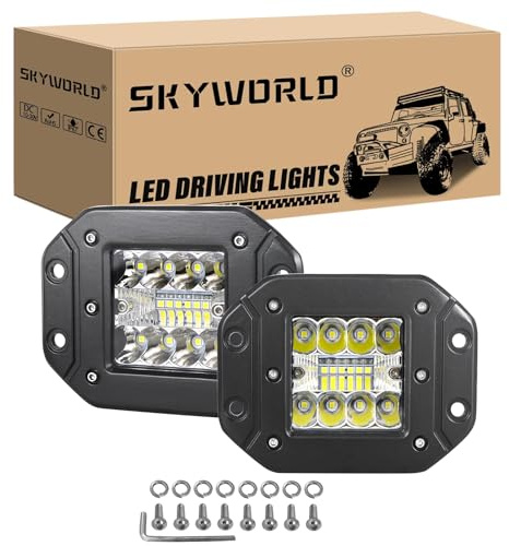 SKYWORLD 12V 48W LED Strahler, 3 Zoll Arbeitsscheinwerfer für Traktor, Bagger, Schlepper, Gabelstapler, ATV, LKW, Offroad 4x4, 6000K Weißlicht, Rückfahrscheinwerfer, 2 Stücke