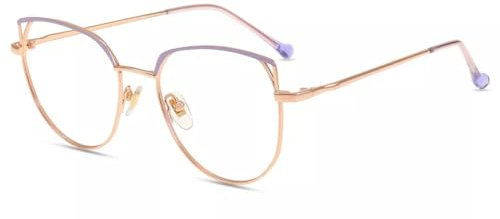 Firmoo Cat-Eye brille mit Blaulichtfilter Entspiegelte Brille ohne Sehstärke Vollrand Metallbrille Arbeitsplatzbrille, Blaufilter UV Schutzbrille modebrille für damen Herren