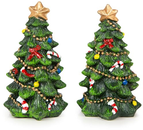 Logbuch-Verlag 2 kleine Bäume Weihnachten mini Tannenbaum Figuren künstliche Weihnachtsbäume Miniatur 11 cm grün Gold rot