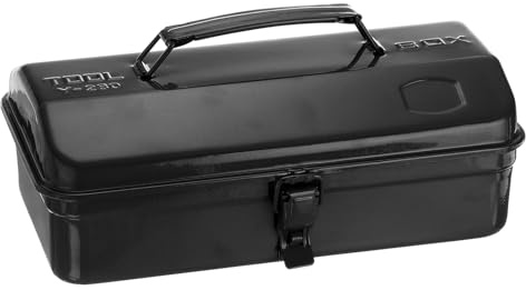 HARFINGTON Tool Box 11.4 Portable Steel Tool Box Hip Roof Style with Metal Latch Closure Tool Chest for Household Workshop Car, Black
