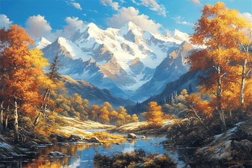 Malen Nach Zahlen Erwachsene Schneeberg Malen Nach Zahlen Herbst Paint by Numbers Anfänger kinder,DIY Handgemalt Ölgemälde Leinwand Kits mit Acrylfarben Bastelset,Home Deko,Frauen Geschenk 90x60cm