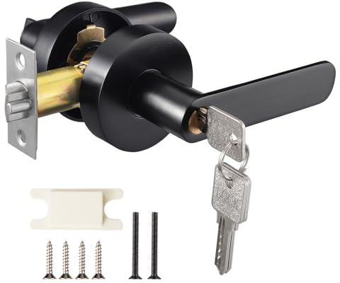 Coolty Lever Door Handle with Lock and Key, Entrance Door Handle Set, Exterior Door Handle Front Lockset for Bedroom/Bathroom/Office/Work Place (Black)