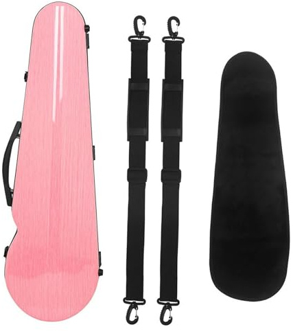 Geigenkasten Violine Fall 4/4 Carbon Faser Bunte Violine Fall Mit Hygrometer Einstellbare Doppel Riemen Violine Teile Zubehör(Pink)
