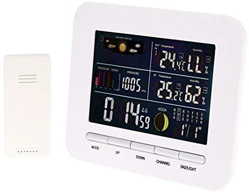 RUHEN Orologio da Parete con Stazione meteorologica Wireless, Orologio con previsioni Meteo con sensore Esterno, barometro Multifunzionale, misuratore di Temperatura e umidità